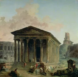 The Maison Carree with the Amphitheatre and the Tour Magne at Nimes, 1786-87